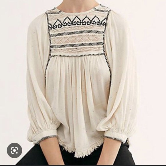 SOLD Free People Top Cyprus Avenue Embroidered Peasant Lace - Picture 6 of 14